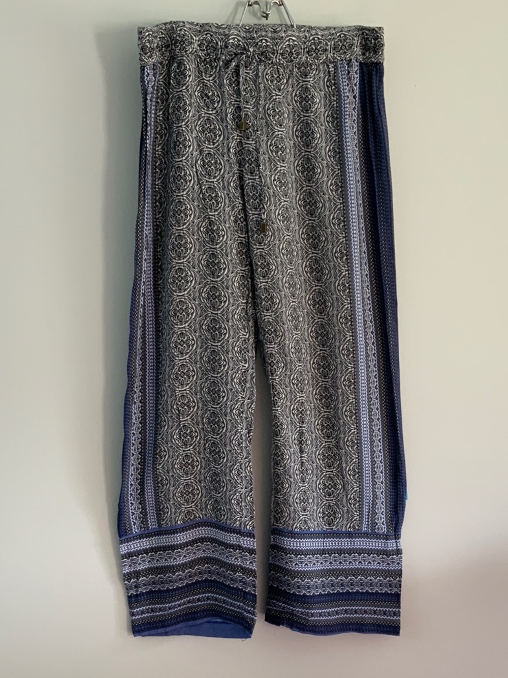 Boho Printed Wide Leg Pants in Navy and White